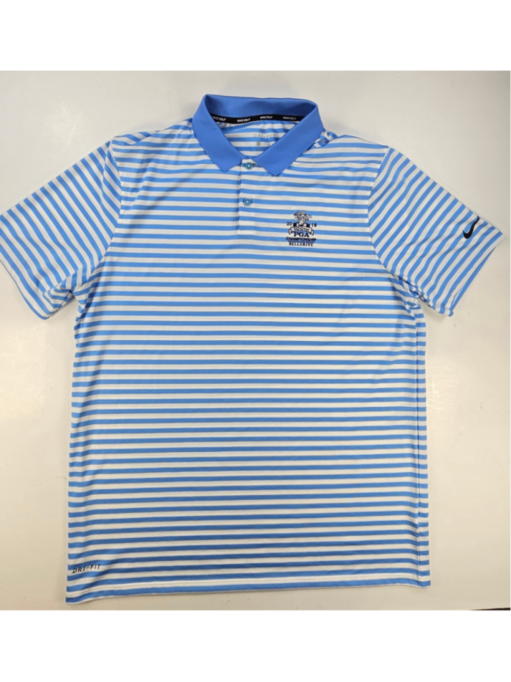 Nike Golf Dri-FIT Polo Mens L 2018 100th PGA Championship Bellerive Striped